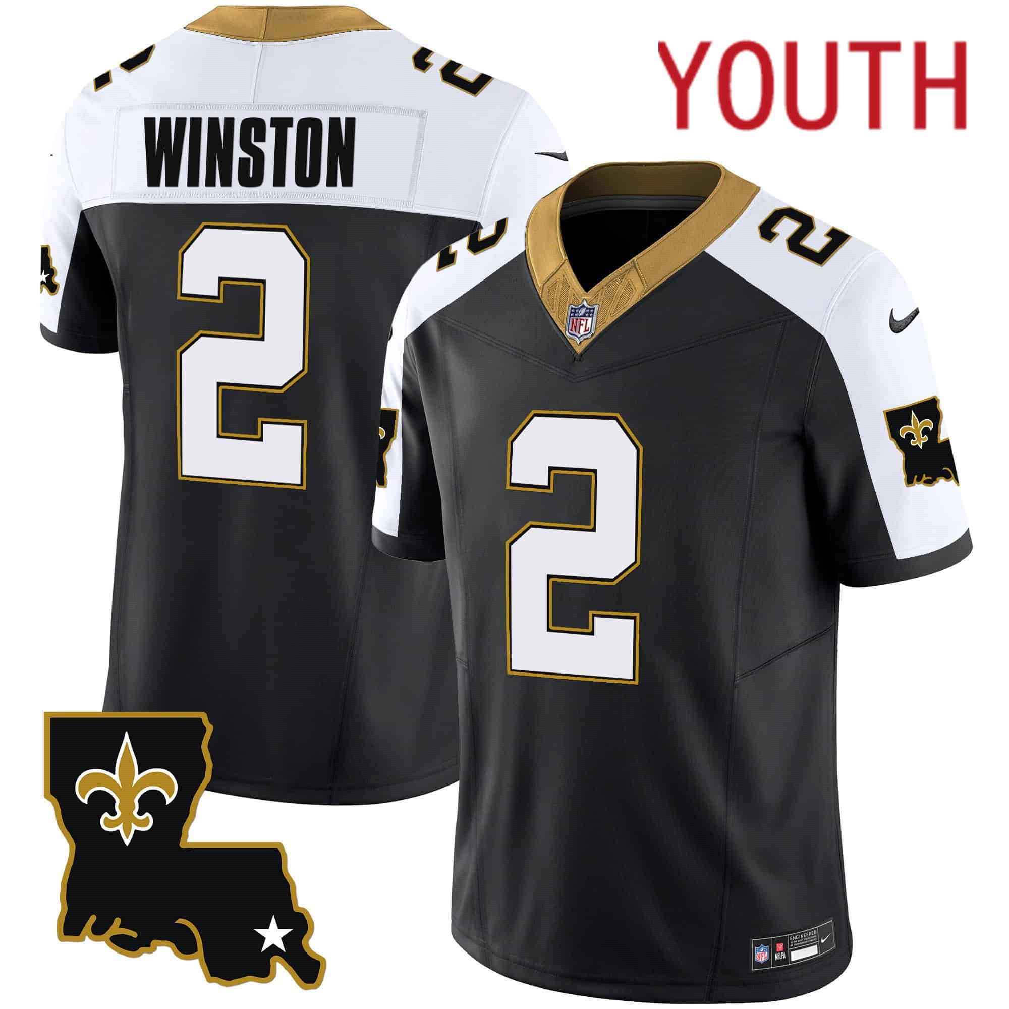 Youth New Orleans Saints #2 Winston Black 2024 Nike 1987 Legacy Vapor Limited NFL Jersey